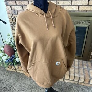 Men's Carhartt Rain Defender Loose Fit Midweight Logo Brown Hoodie Sz Large NWT